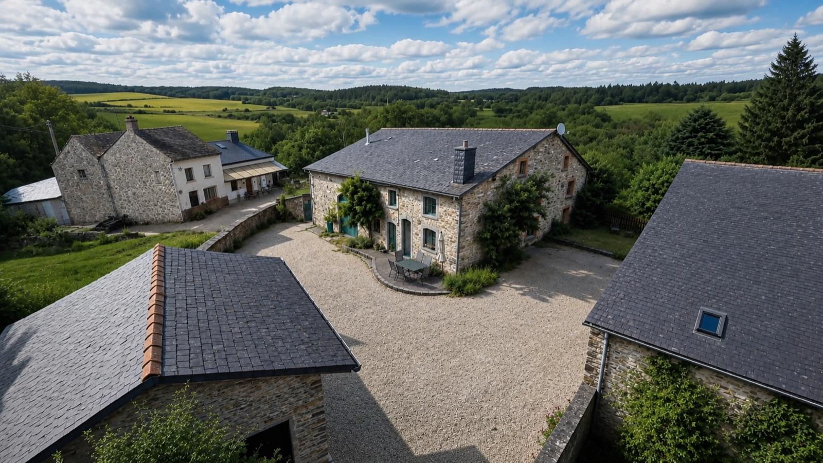 Vue aérienne de La Ferme au Coin et des prairies ardennaises